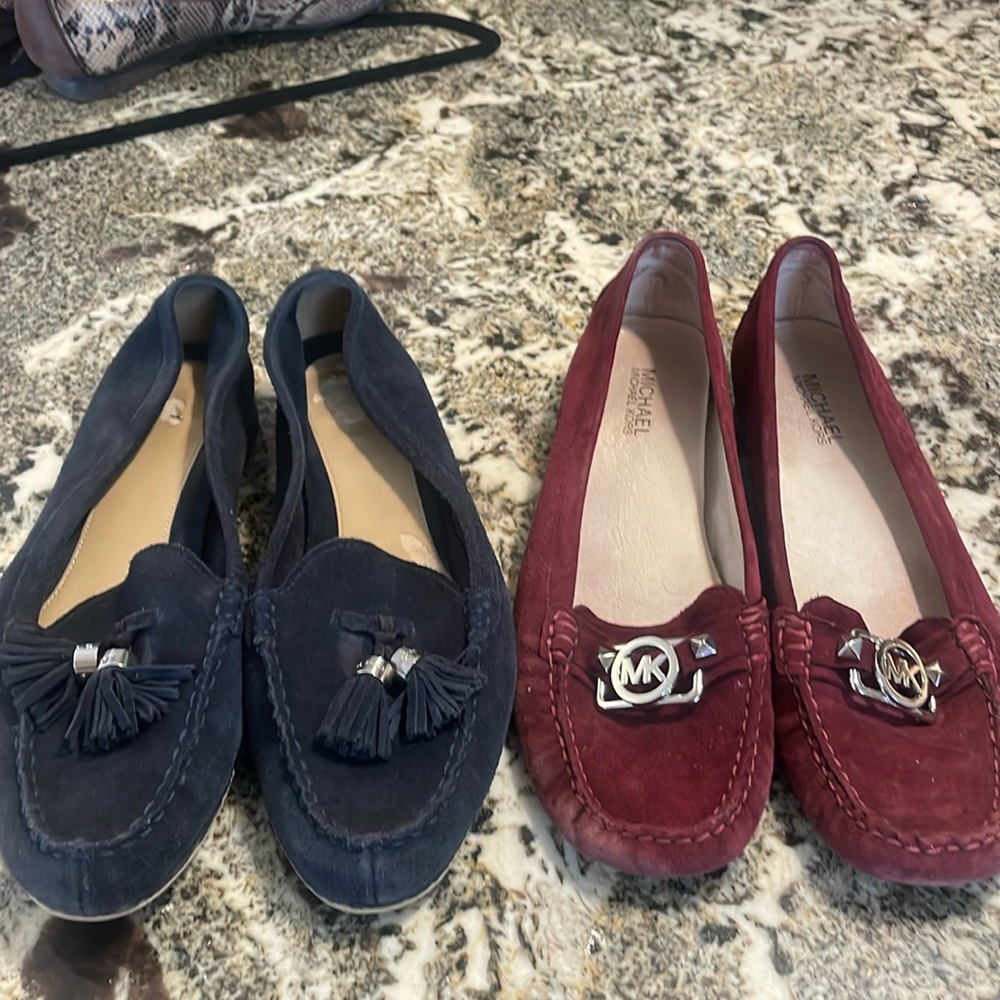 Michael Kors size 10 flats 2 pair. Blue and burgundy suede